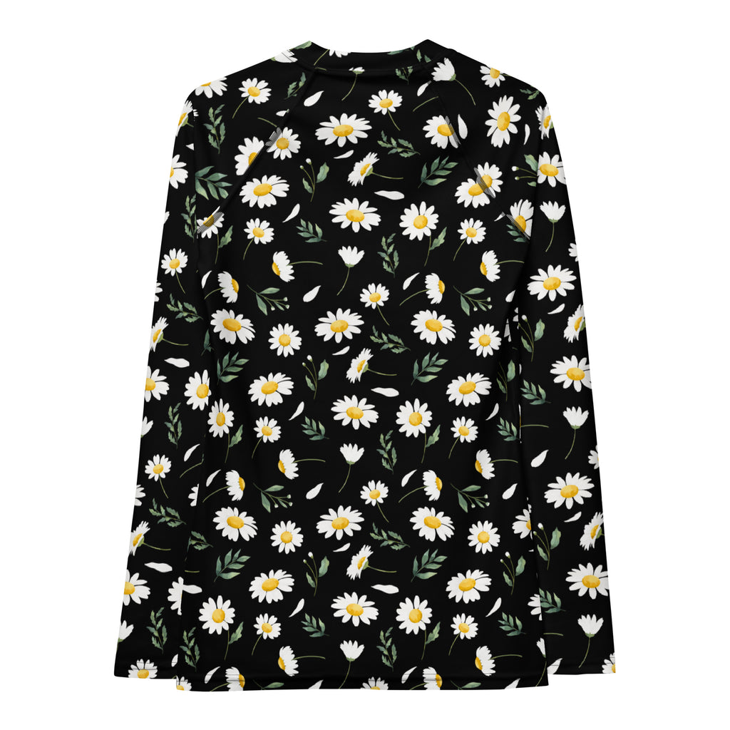 Women's Black Daisy Long Sleeve Rash Guard Swim Shirt – Buttery Soft, Sun Safe UPF 50+ Protection, Quick Dry & 4-Way Stretch Comfort
