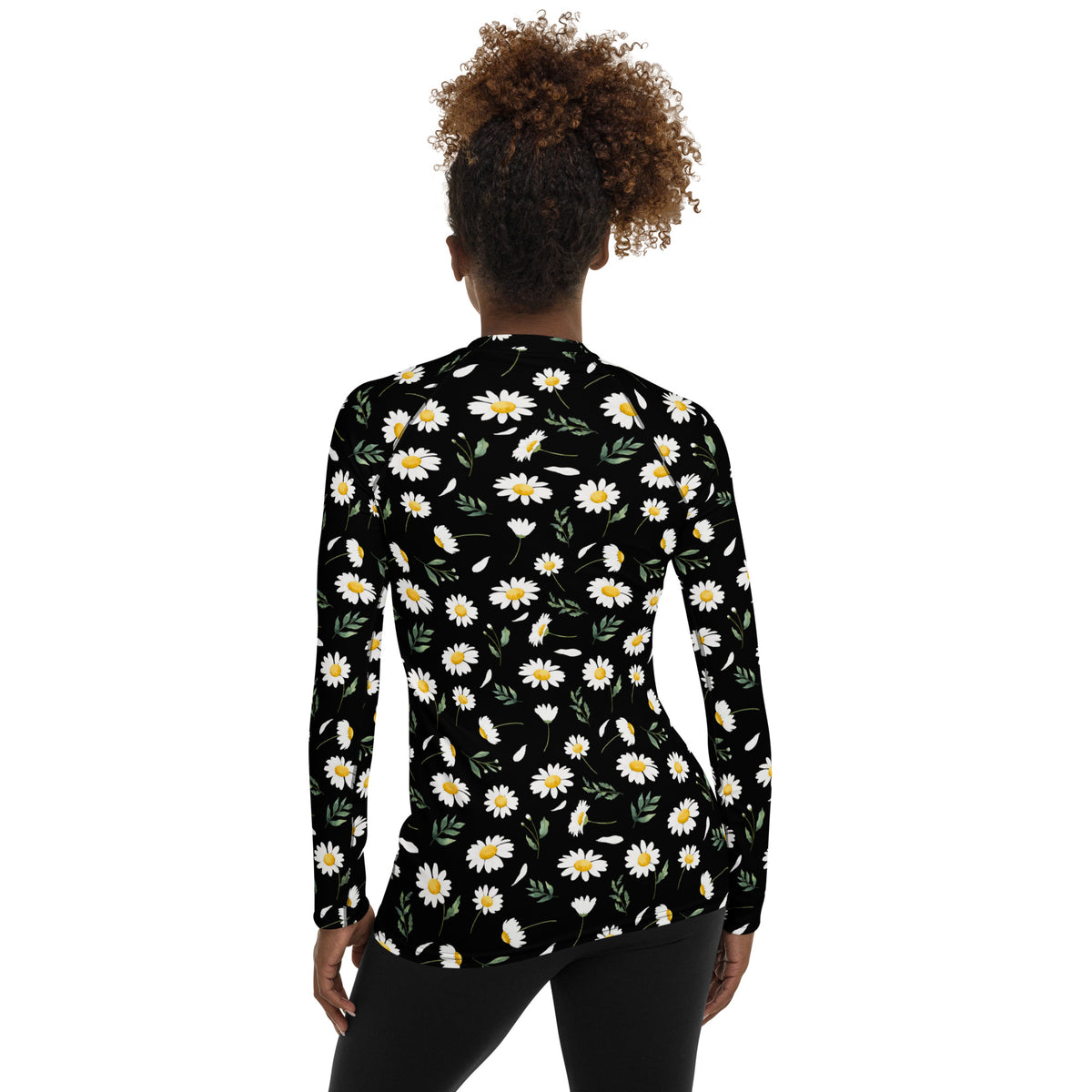 Women's Black Daisy Long Sleeve Rash Guard Swim Shirt – Buttery Soft, Sun Safe UPF 50+ Protection, Quick Dry & 4-Way Stretch Comfort