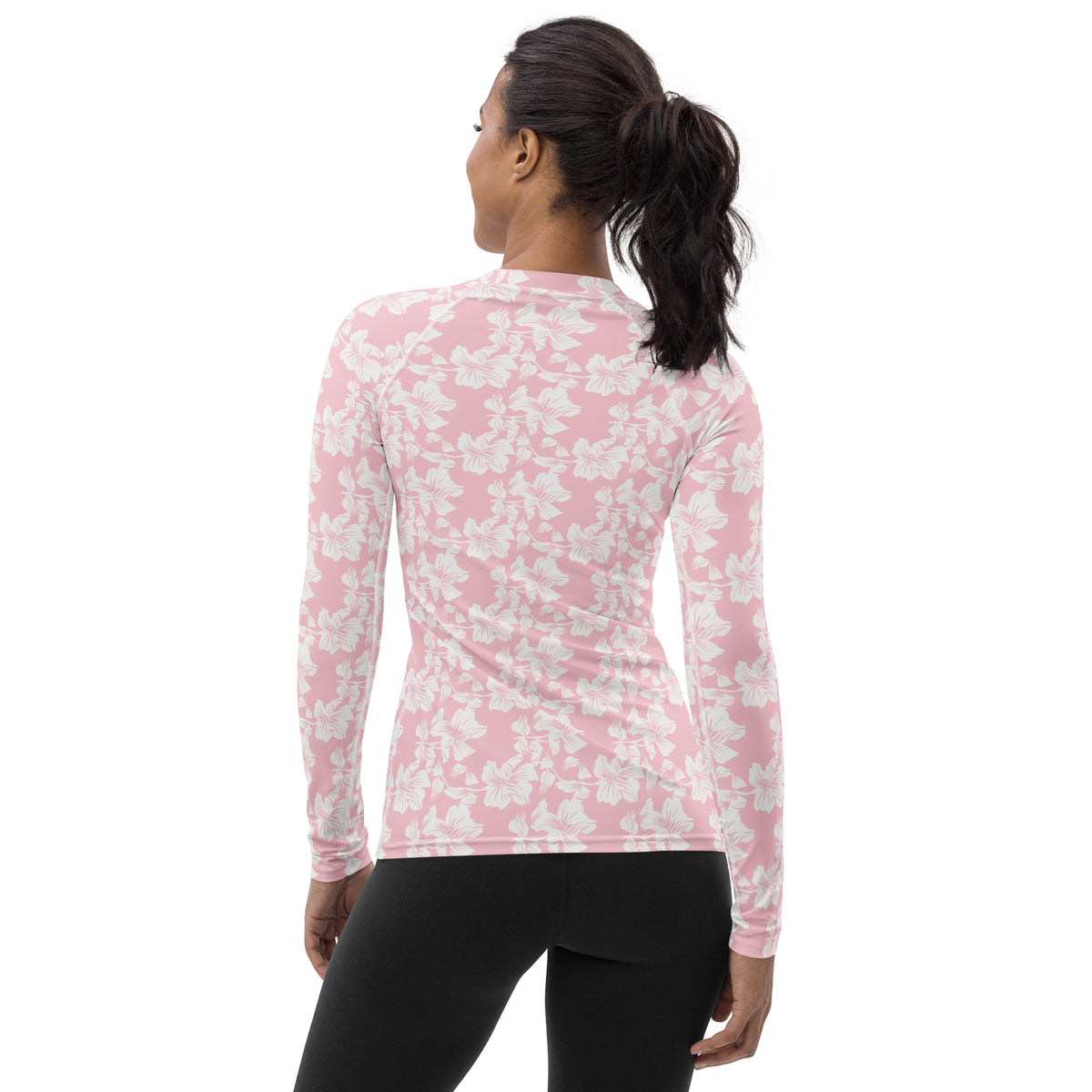 Women's Pink Tropical Floral Long Sleeve Rash Guard Swim Shirt – Buttery Soft, Sun Safe UPF 50+ Protection, Quick Dry & 4-Way Stretch Comfort