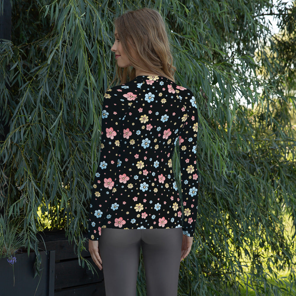 Women's Black Floral Long Sleeve Rash Guard Swim Shirt – Buttery Soft, Sun Safe UPF 50+ Protection, Quick Dry & 4-Way Stretch Comfort