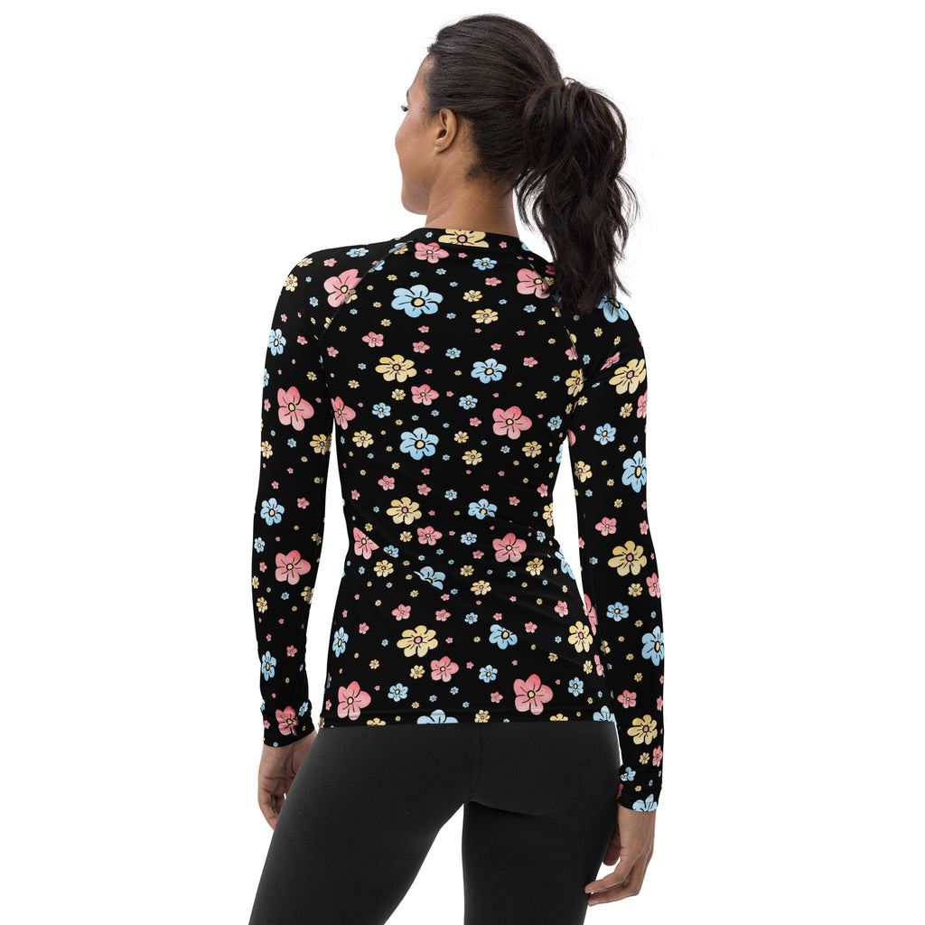 Women's Black Floral Long Sleeve Rash Guard Swim Shirt – Buttery Soft, Sun Safe UPF 50+ Protection, Quick Dry & 4-Way Stretch Comfort