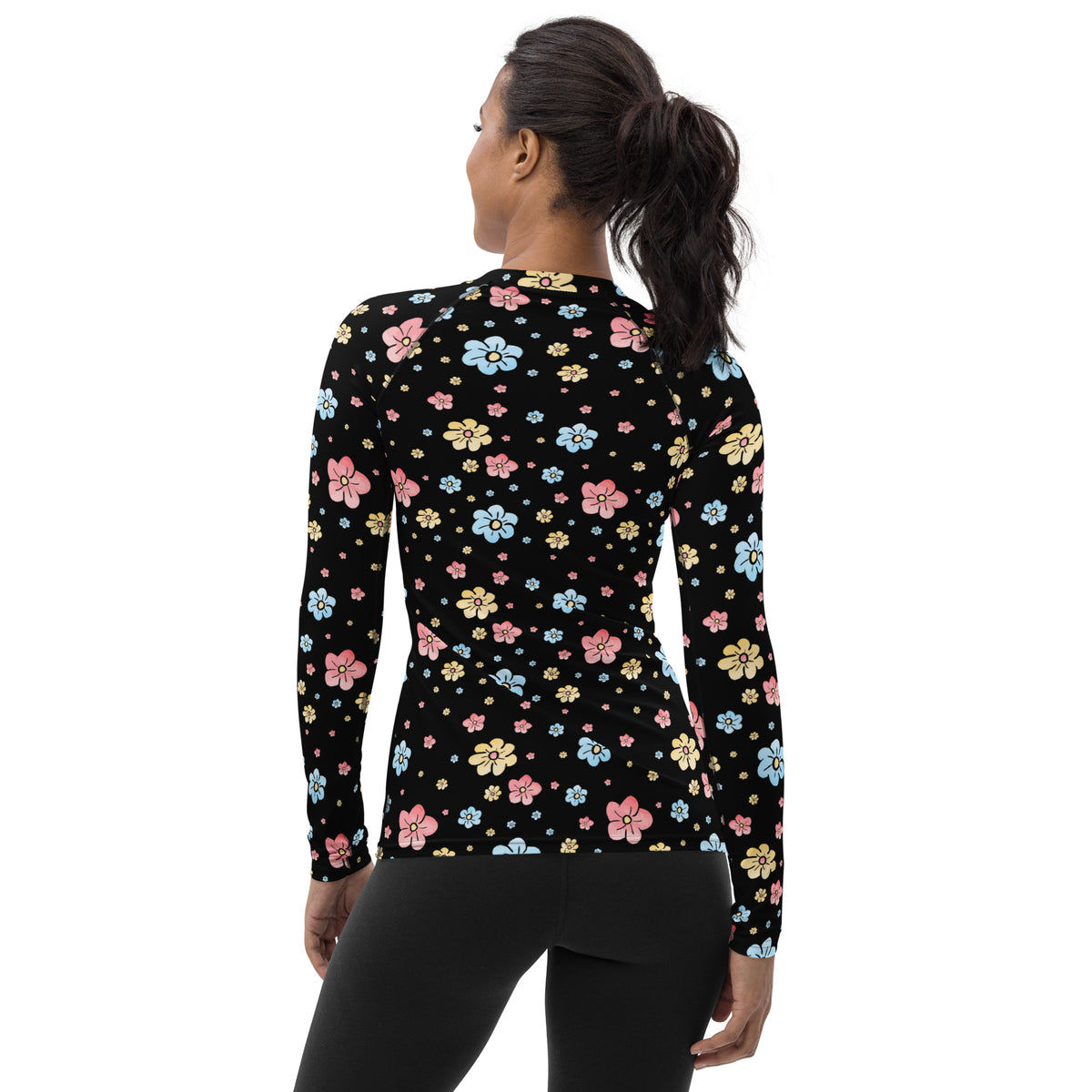 Women's Black Floral Long Sleeve Rash Guard Swim Shirt – Buttery Soft, Sun Safe UPF 50+ Protection, Quick Dry & 4-Way Stretch Comfort