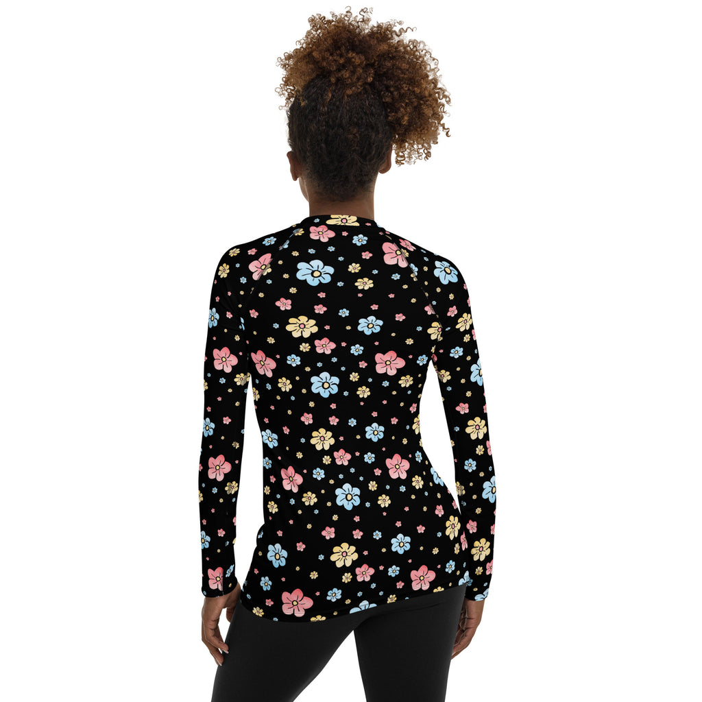 Women's Black Floral Long Sleeve Rash Guard Swim Shirt – Buttery Soft, Sun Safe UPF 50+ Protection, Quick Dry & 4-Way Stretch Comfort