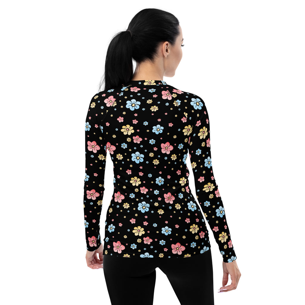 Women's Black Floral Long Sleeve Rash Guard Swim Shirt – Buttery Soft, Sun Safe UPF 50+ Protection, Quick Dry & 4-Way Stretch Comfort