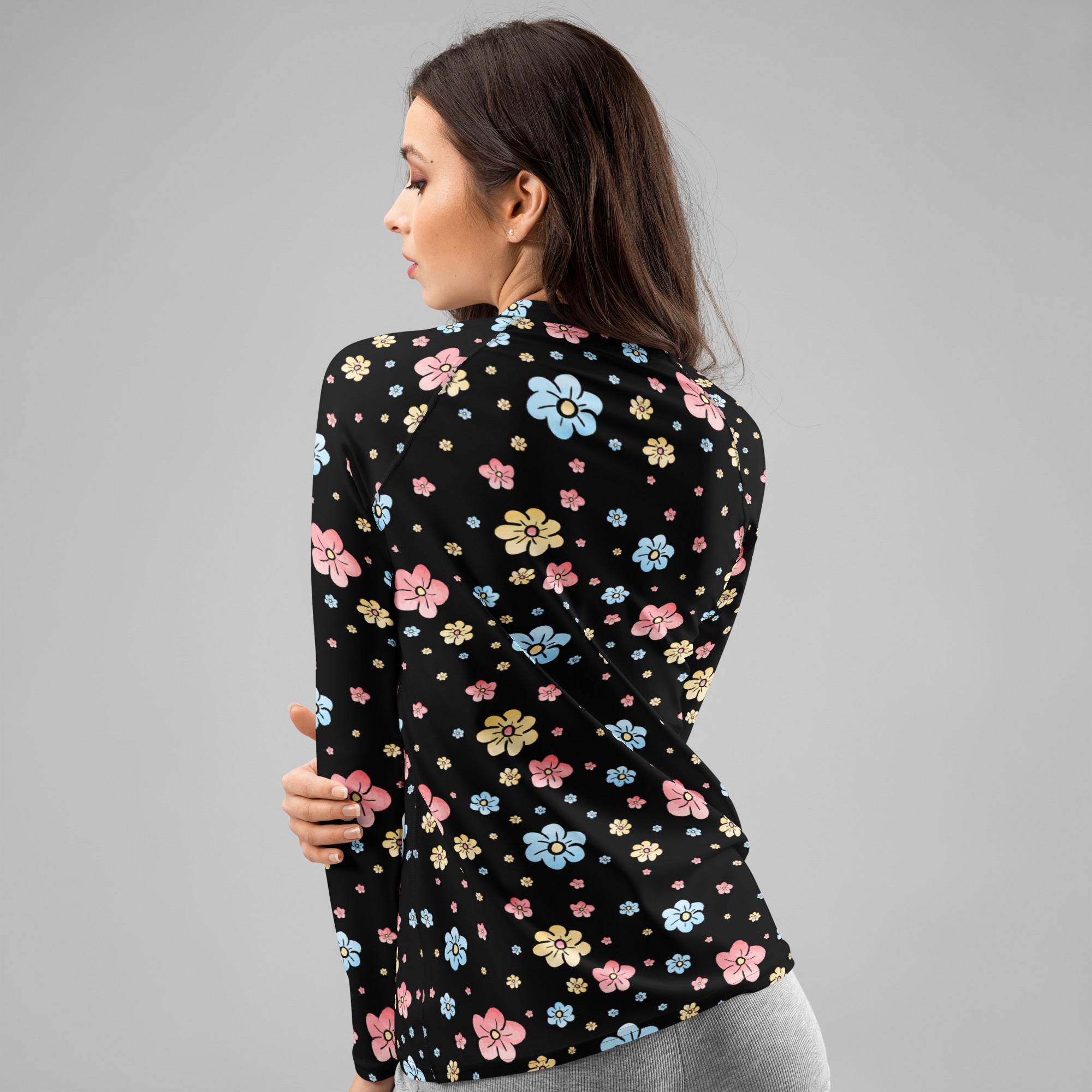 Women's Black Floral Long Sleeve Rash Guard Swim Shirt – Buttery Soft, Sun Safe UPF 50+ Protection, Quick Dry & 4-Way Stretch Comfort