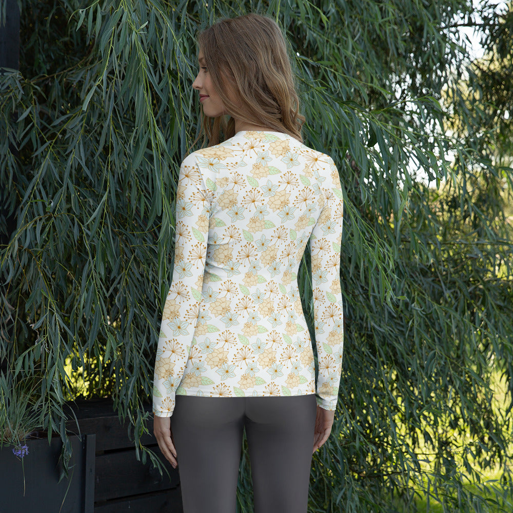 Women's Cream Floral Long Sleeve Rash Guard Swim Shirt – Buttery Soft, Sun Safe UPF 50+ Protection, Quick Dry & 4-Way Stretch Comfort