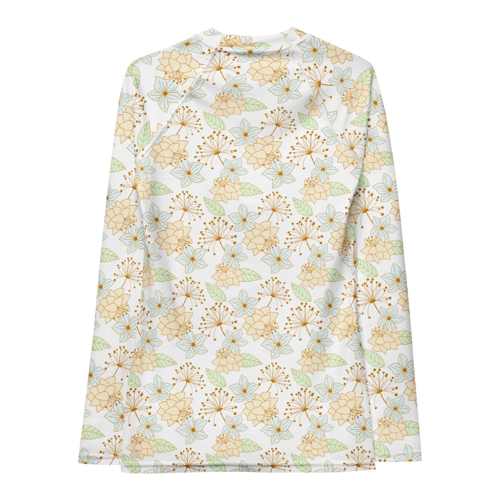 Women's Cream Floral Long Sleeve Rash Guard Swim Shirt – Buttery Soft, Sun Safe UPF 50+ Protection, Quick Dry & 4-Way Stretch Comfort