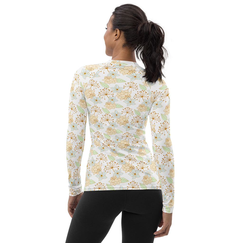 Women's Cream Floral Long Sleeve Rash Guard Swim Shirt – Buttery Soft, Sun Safe UPF 50+ Protection, Quick Dry & 4-Way Stretch Comfort