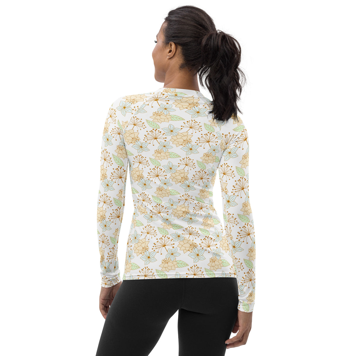 Women's Cream Floral Long Sleeve Rash Guard Swim Shirt – Buttery Soft, Sun Safe UPF 50+ Protection, Quick Dry & 4-Way Stretch Comfort