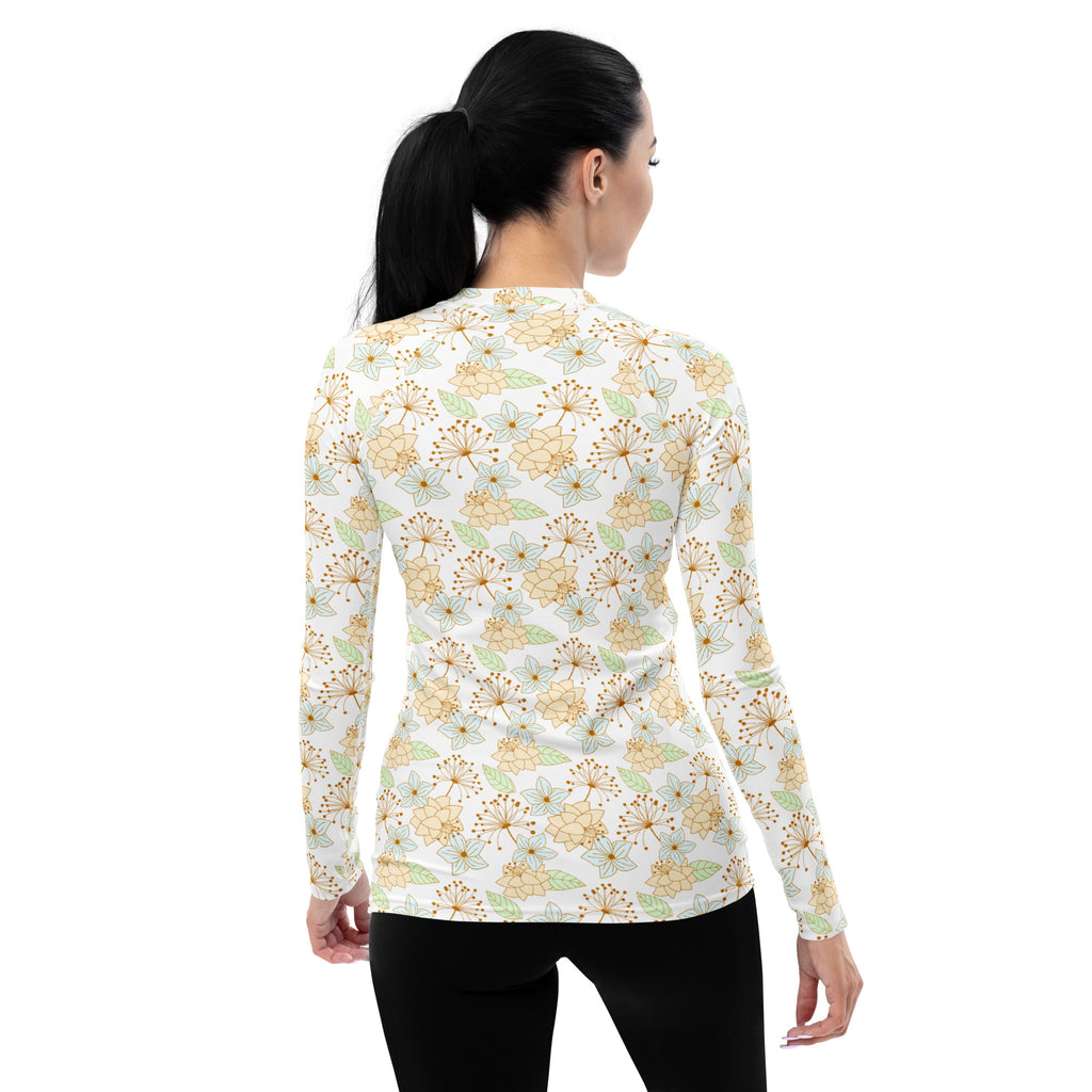 Women's Cream Floral Long Sleeve Rash Guard Swim Shirt – Buttery Soft, Sun Safe UPF 50+ Protection, Quick Dry & 4-Way Stretch Comfort