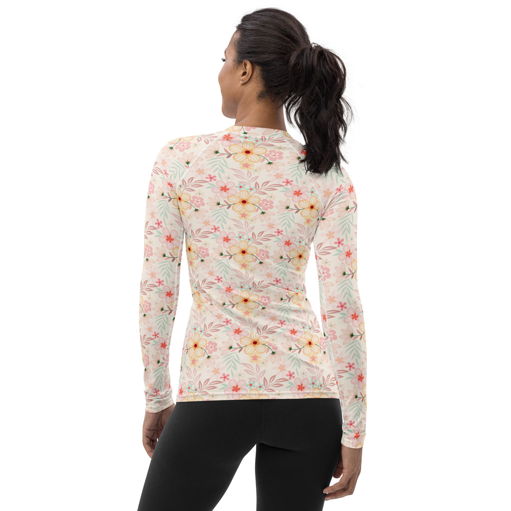 Women's Pastel Pink Wildflower Long Sleeve Rash Guard Swim Shirt – Buttery Soft, Sun Safe UPF 50+ Protection, Quick Dry & 4-Way Stretch Comfort