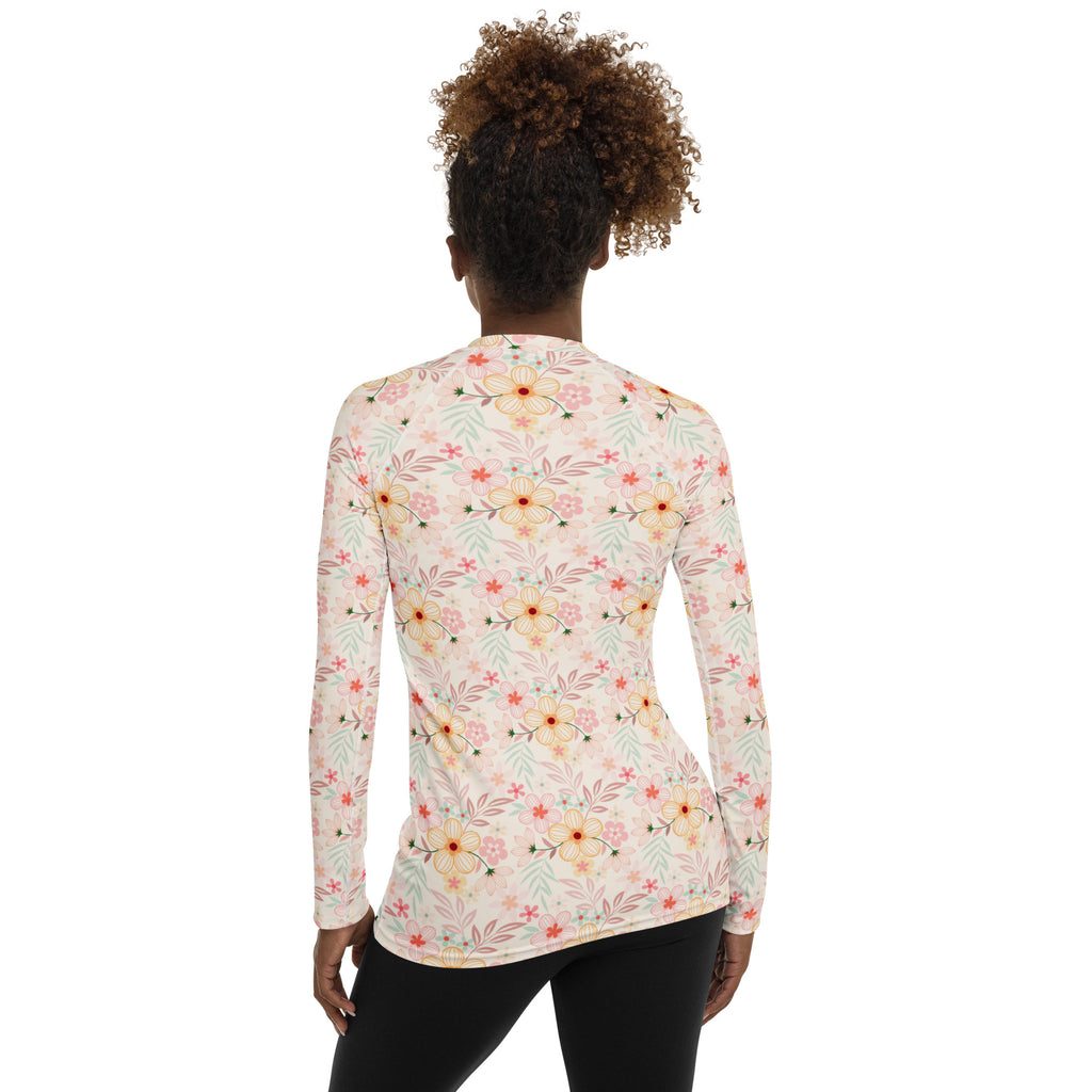Women's Pastel Pink Wildflower Long Sleeve Rash Guard Swim Shirt – Buttery Soft, Sun Safe UPF 50+ Protection, Quick Dry & 4-Way Stretch Comfort