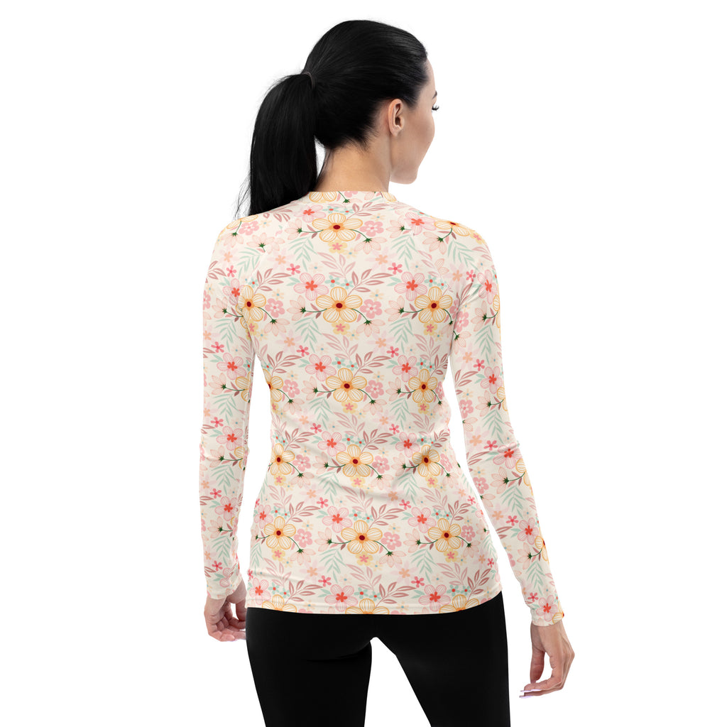 Women's Pastel Pink Wildflower Long Sleeve Rash Guard Swim Shirt – Buttery Soft, Sun Safe UPF 50+ Protection, Quick Dry & 4-Way Stretch Comfort