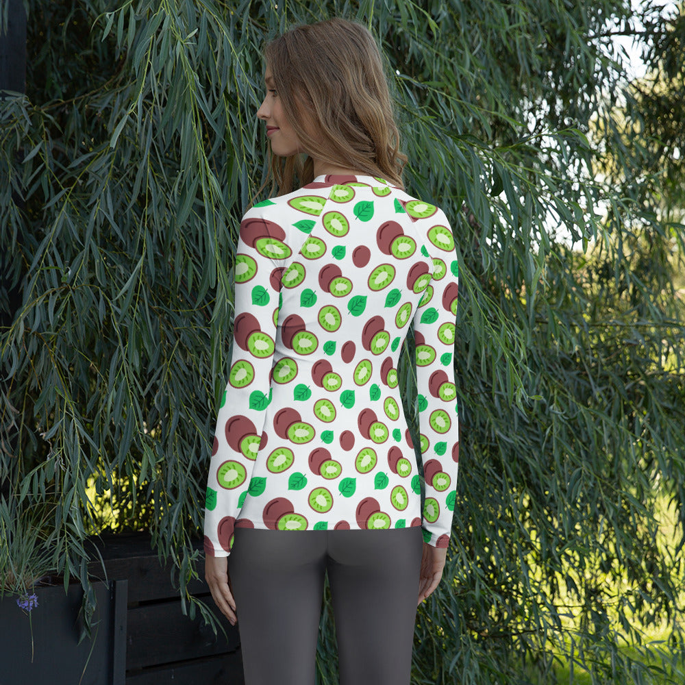 Women's Kiwi Fruit Long Sleeve Rash Guard Swim Shirt – Buttery Soft, Sun Safe UPF 50+ Protection, Quick Dry & 4-Way Stretch Comfort