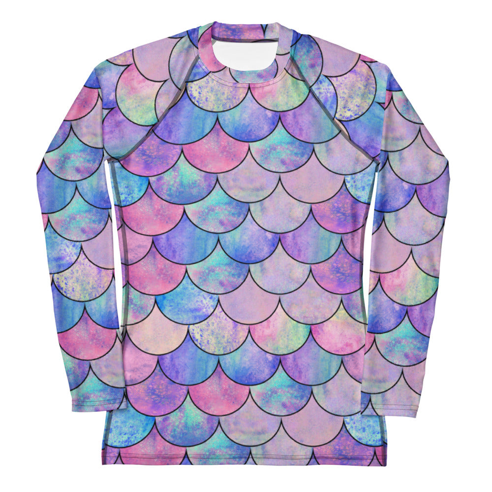 Women's Pastel Mermaid Buttery Soft Long Sleeve Rash Guard Swim Shirt With UPF 50+