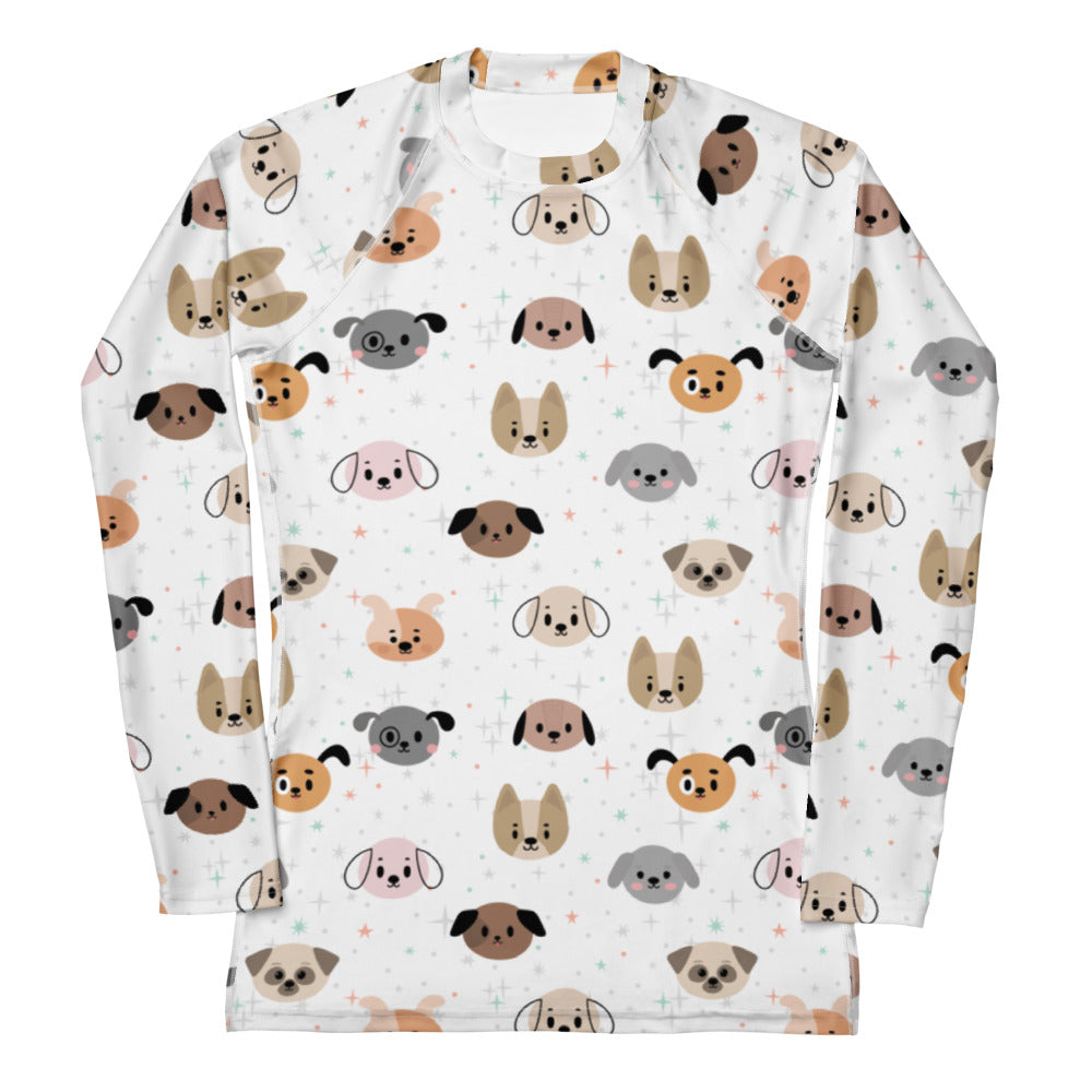 Women's Dog Face Buttery Soft Long Sleeve Rash Guard Swim Shirt With UPF 50+