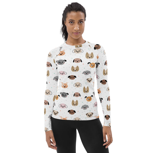 Women's Dog Face Buttery Soft Long Sleeve Rash Guard Swim Shirt With UPF 50+