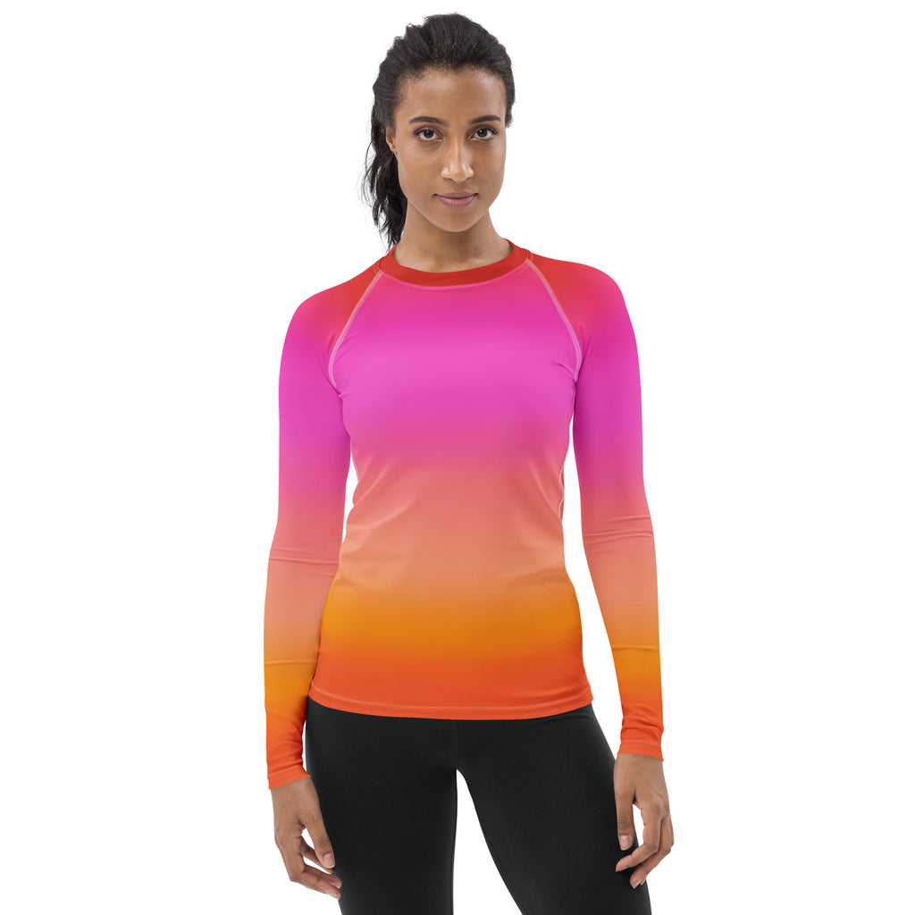 Women's Sunset Ombre Buttery Soft Long Sleeve Rash Guard Swim Shirt With UPF 50+