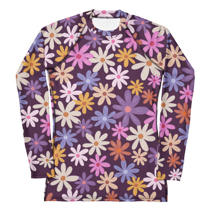 Women's Retro Floral Buttery Soft Long Sleeve Rash Guard Swim Shirt With UPF 50+