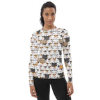 Women's Kawaii Cat Face Buttery Soft Long Sleeve Rash Guard Swim Shirt With UPF 50+