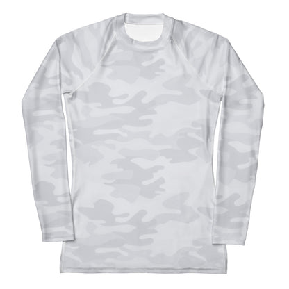 Women's Light Gray Camouflage Buttery Soft Long Sleeve Rash Guard Swim Shirt With UPF 50+
