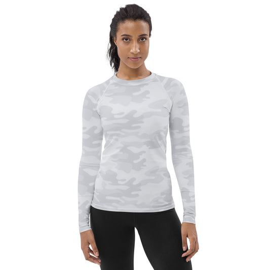Women's Light Gray Camouflage Buttery Soft Long Sleeve Rash Guard Swim Shirt With UPF 50+