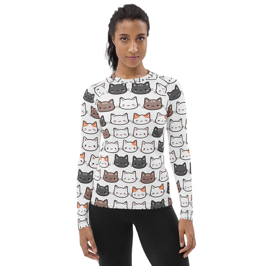 Women's Cat Buttery Soft Long Sleeve Rash Guard Swim Shirt With UPF 50+