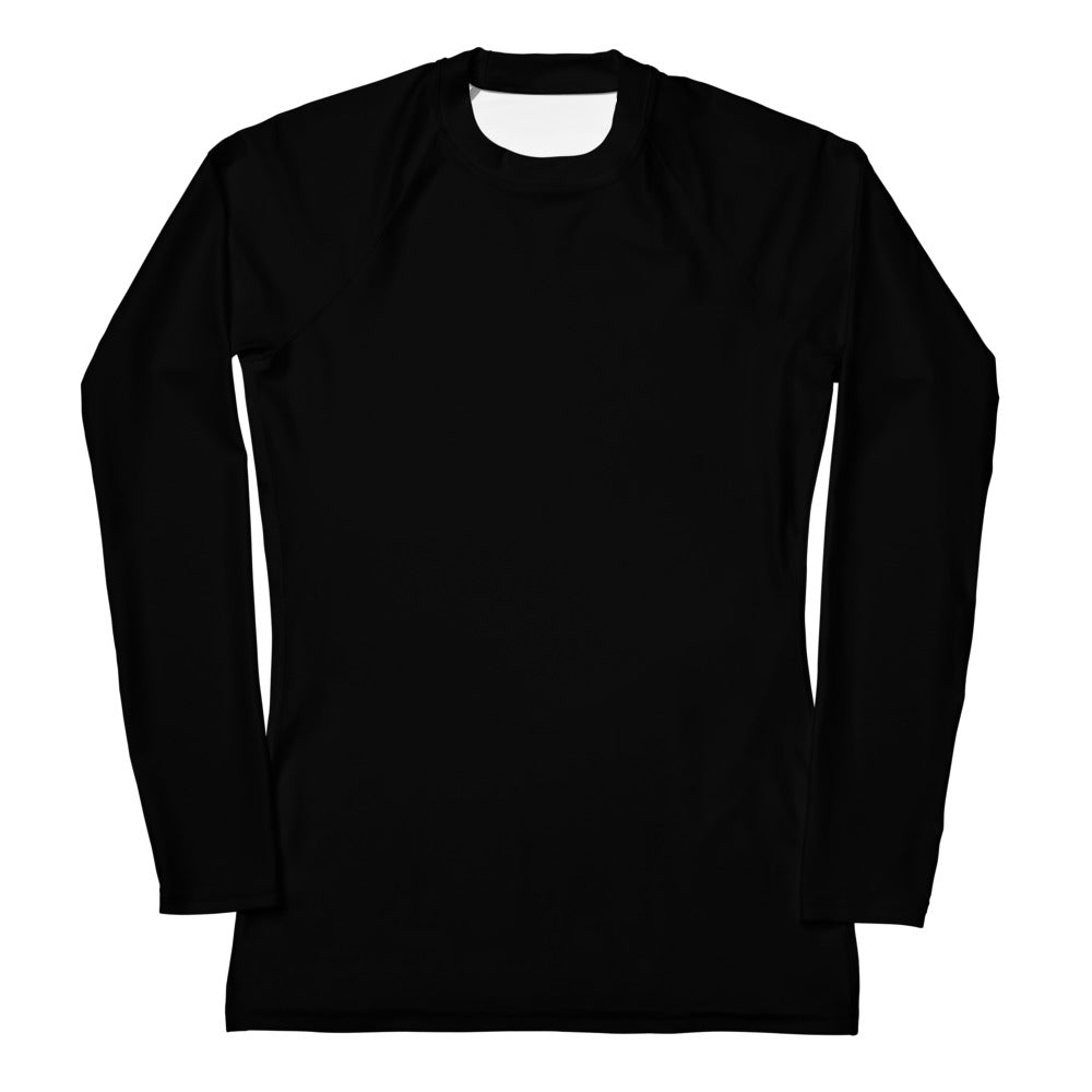 Women black long sleeve rash guard swim shirt with buttery soft fabric and UPF 50 plus for sun protection