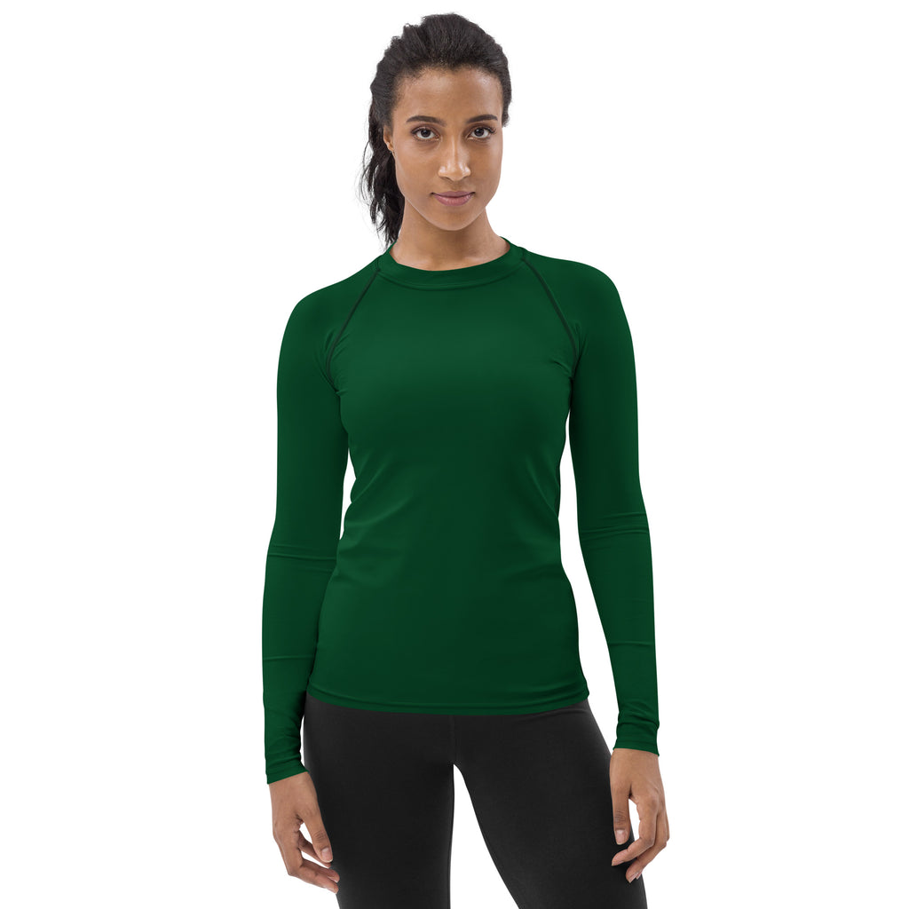 Women's Green Buttery Soft Long Sleeve Rash Guard Swim Shirt With UPF 50+