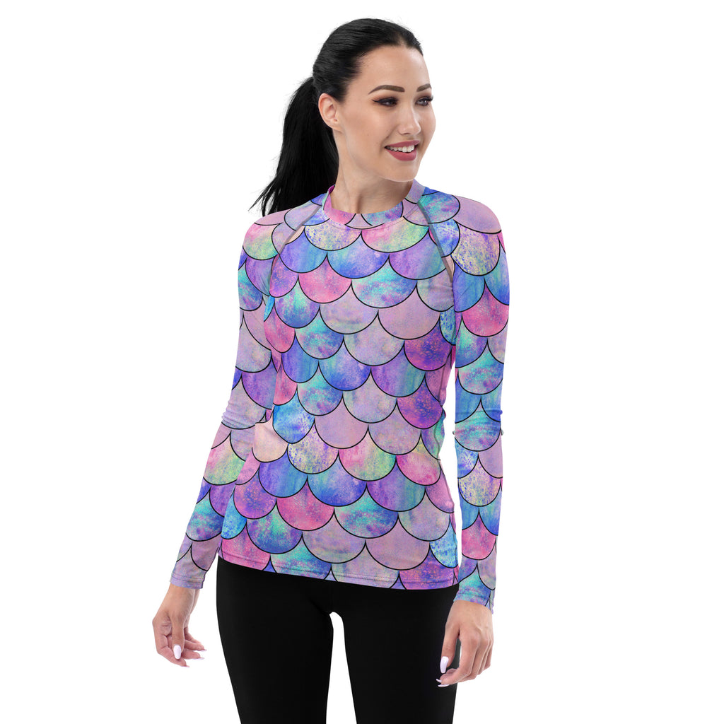 Women's Pastel Mermaid Long Sleeve Rash Guard Swim Shirt – Buttery Soft, Sun Safe UPF 50+ Protection, Quick Dry & 4-Way Stretch Comfort