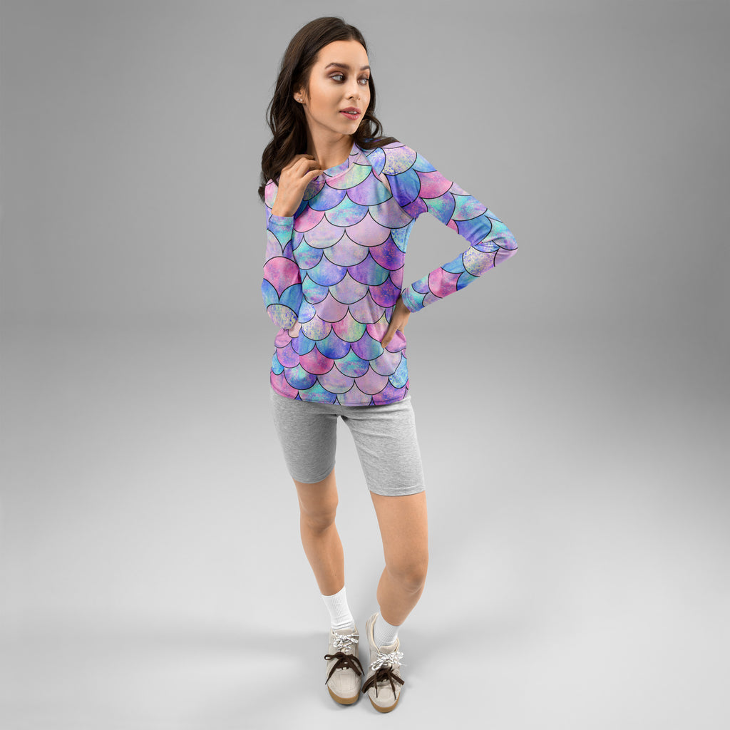 Women's Pastel Mermaid Long Sleeve Rash Guard Swim Shirt – Buttery Soft, Sun Safe UPF 50+ Protection, Quick Dry & 4-Way Stretch Comfort