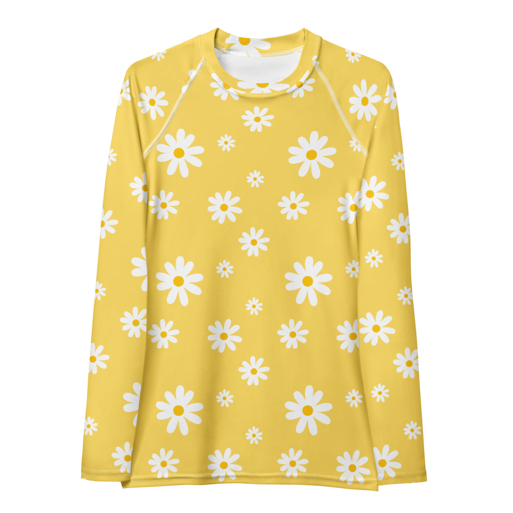Women's Yellow Daisy Long Sleeve Rash Guard Swim Shirt – Buttery Soft, Sun Safe UPF 50+ Protection, Quick Dry & 4-Way Stretch Comfort