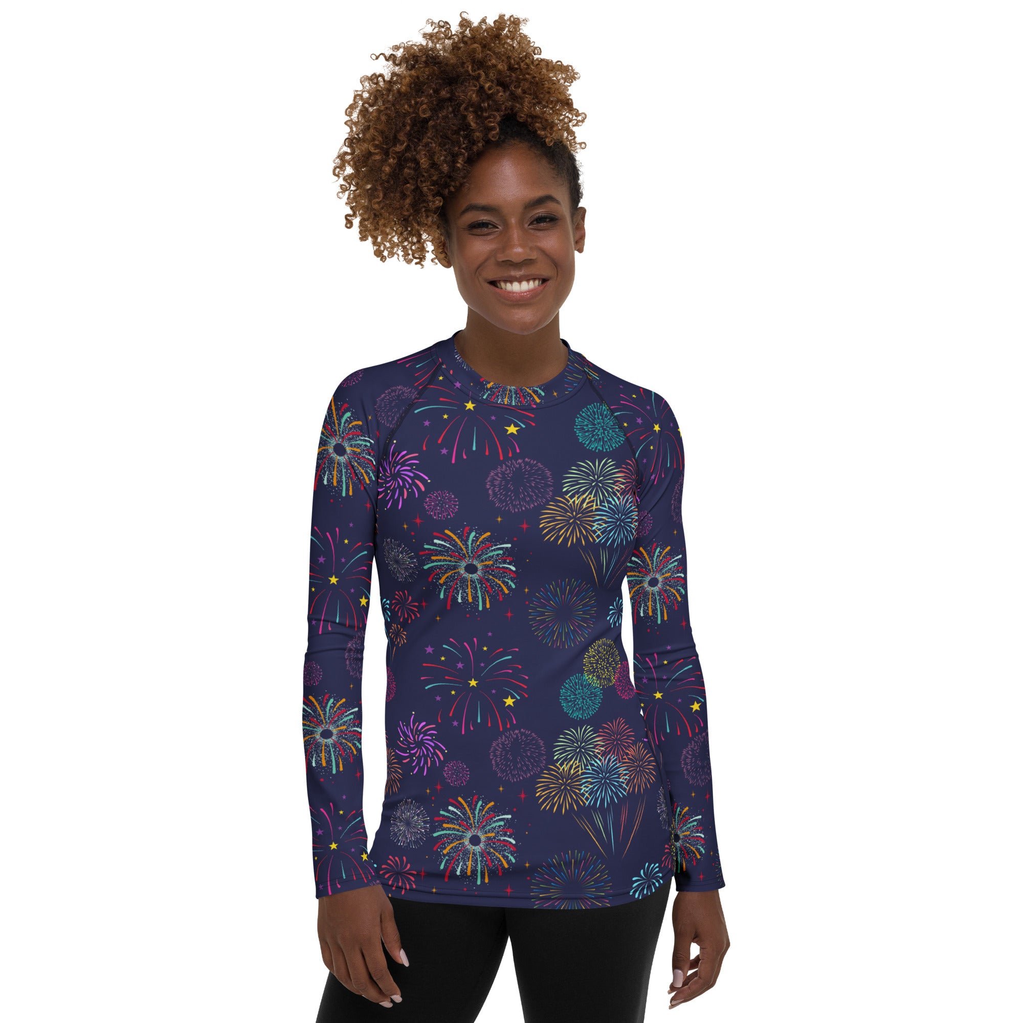Women's Colorful Fireworks Long Sleeve Rash Guard Swim Shirt – Buttery Soft, Sun Safe UPF 50+ Protection, Quick Dry & 4-Way Stretch Comfort
