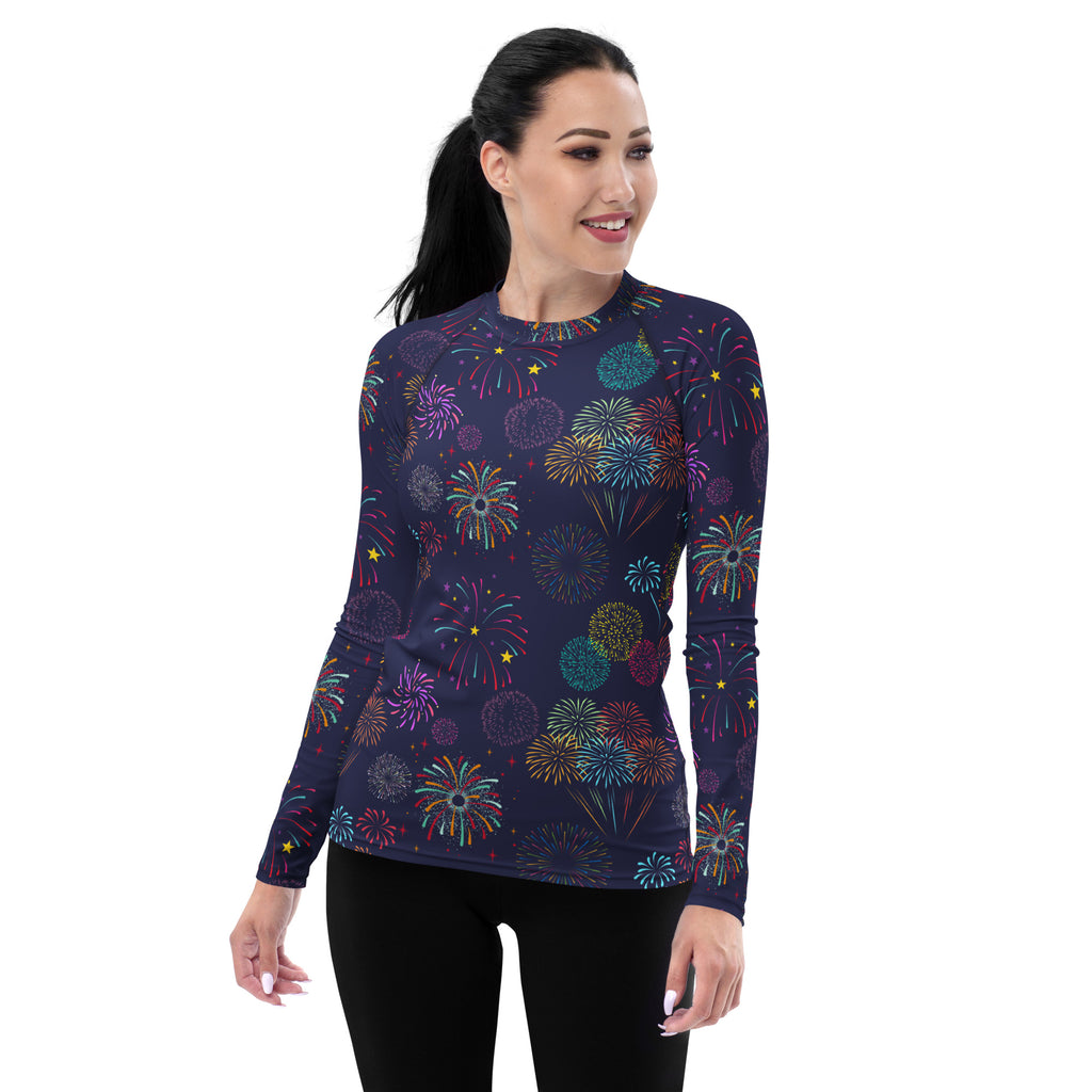 Women's Colorful Fireworks Long Sleeve Rash Guard Swim Shirt – Buttery Soft, Sun Safe UPF 50+ Protection, Quick Dry & 4-Way Stretch Comfort
