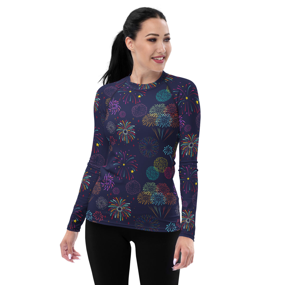 Women's Colorful Fireworks Long Sleeve Rash Guard Swim Shirt – Buttery Soft, Sun Safe UPF 50+ Protection, Quick Dry & 4-Way Stretch Comfort
