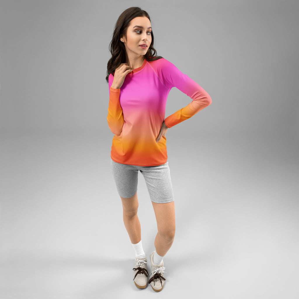 Women's Sunset Ombre Long Sleeve Rash Guard Swim Shirt – Buttery Soft, Sun Safe UPF 50+ Protection, Quick Dry & 4-Way Stretch Comfort