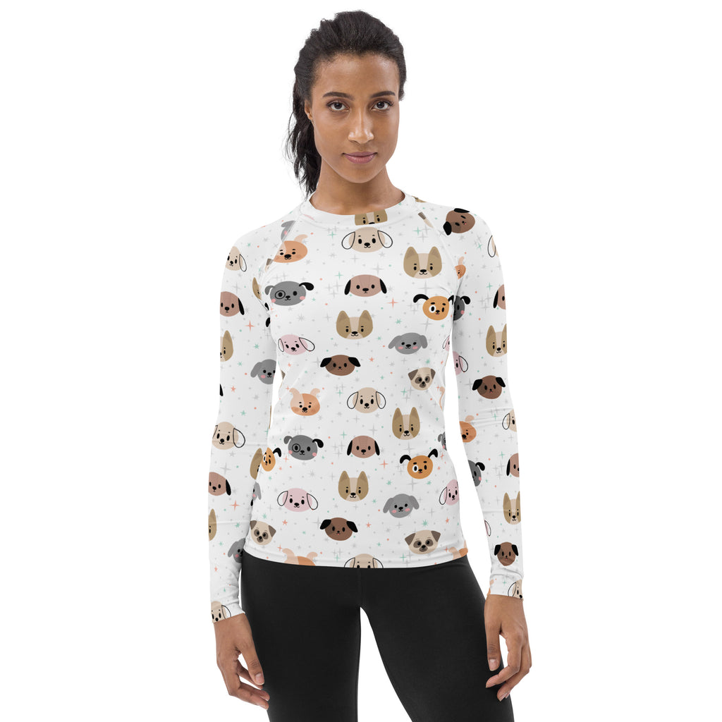 Women's Dog Face Long Sleeve Rash Guard Swim Shirt – Buttery Soft, Sun Safe UPF 50+ Protection, Quick Dry & 4-Way Stretch Comfort