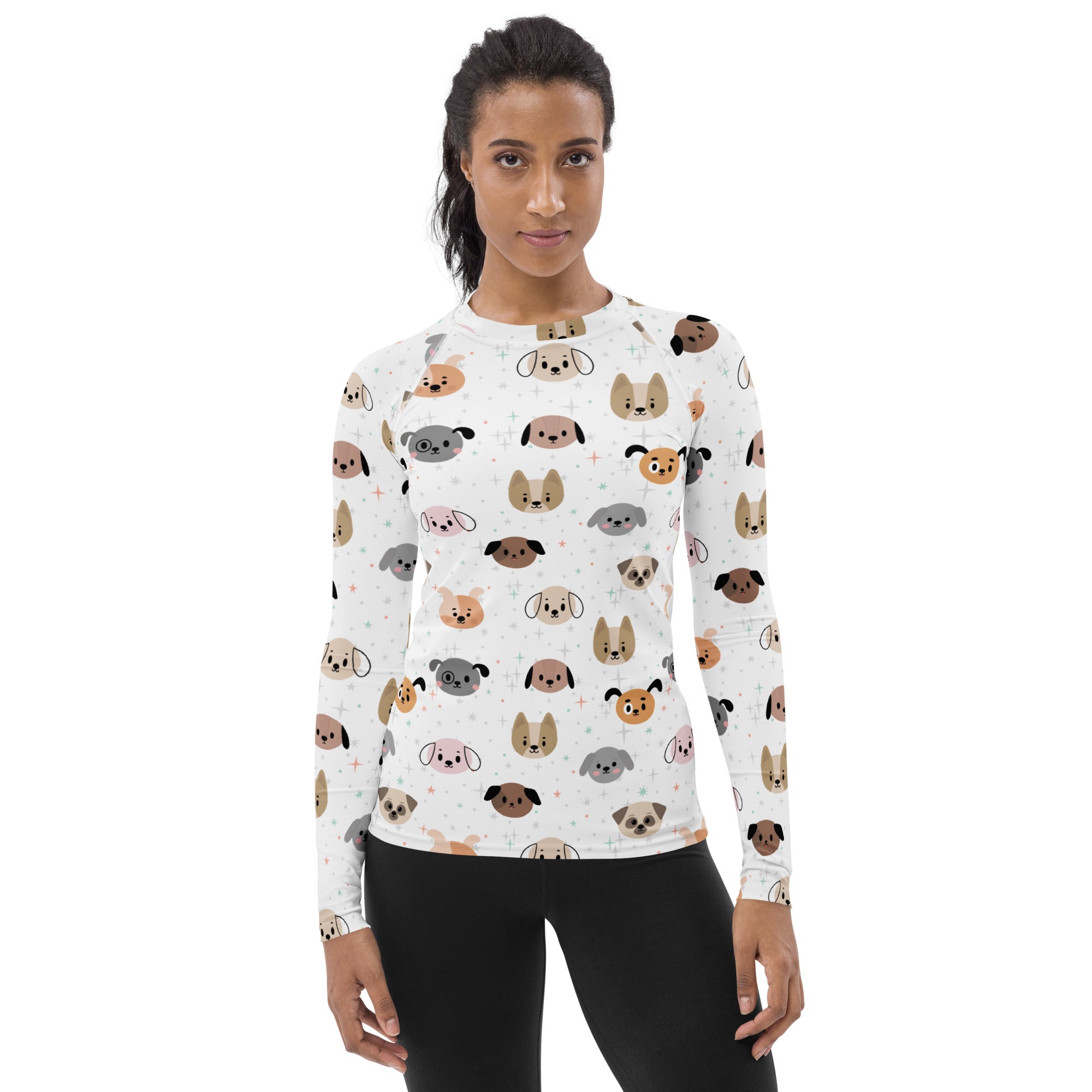 Women's Dog Face Long Sleeve Rash Guard Swim Shirt – Buttery Soft, Sun Safe UPF 50+ Protection, Quick Dry & 4-Way Stretch Comfort