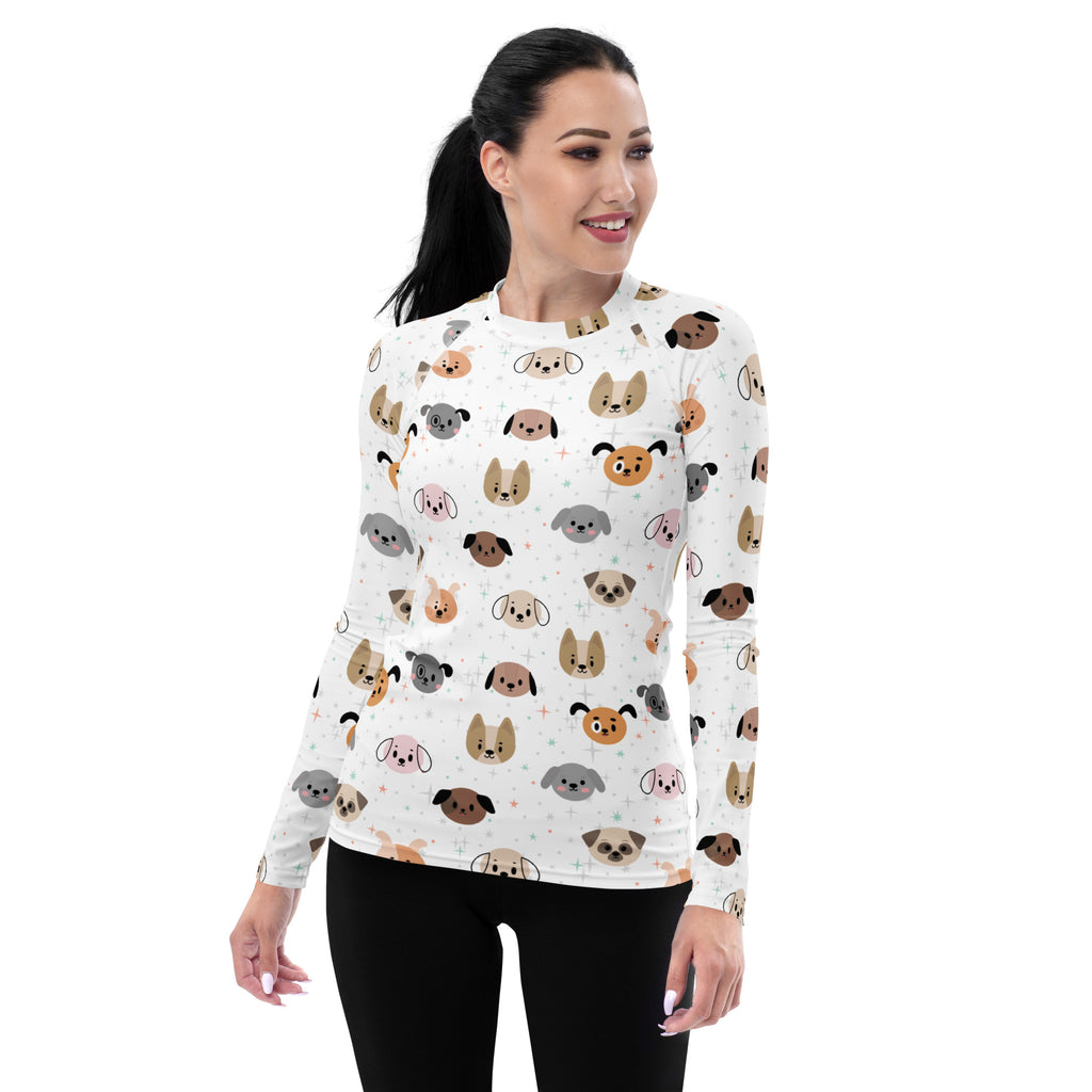 Women's Dog Face Long Sleeve Rash Guard Swim Shirt – Buttery Soft, Sun Safe UPF 50+ Protection, Quick Dry & 4-Way Stretch Comfort