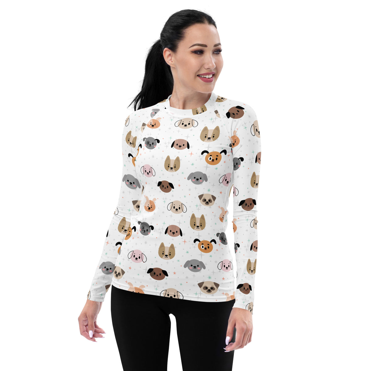 Women's Dog Face Long Sleeve Rash Guard Swim Shirt – Buttery Soft, Sun Safe UPF 50+ Protection, Quick Dry & 4-Way Stretch Comfort