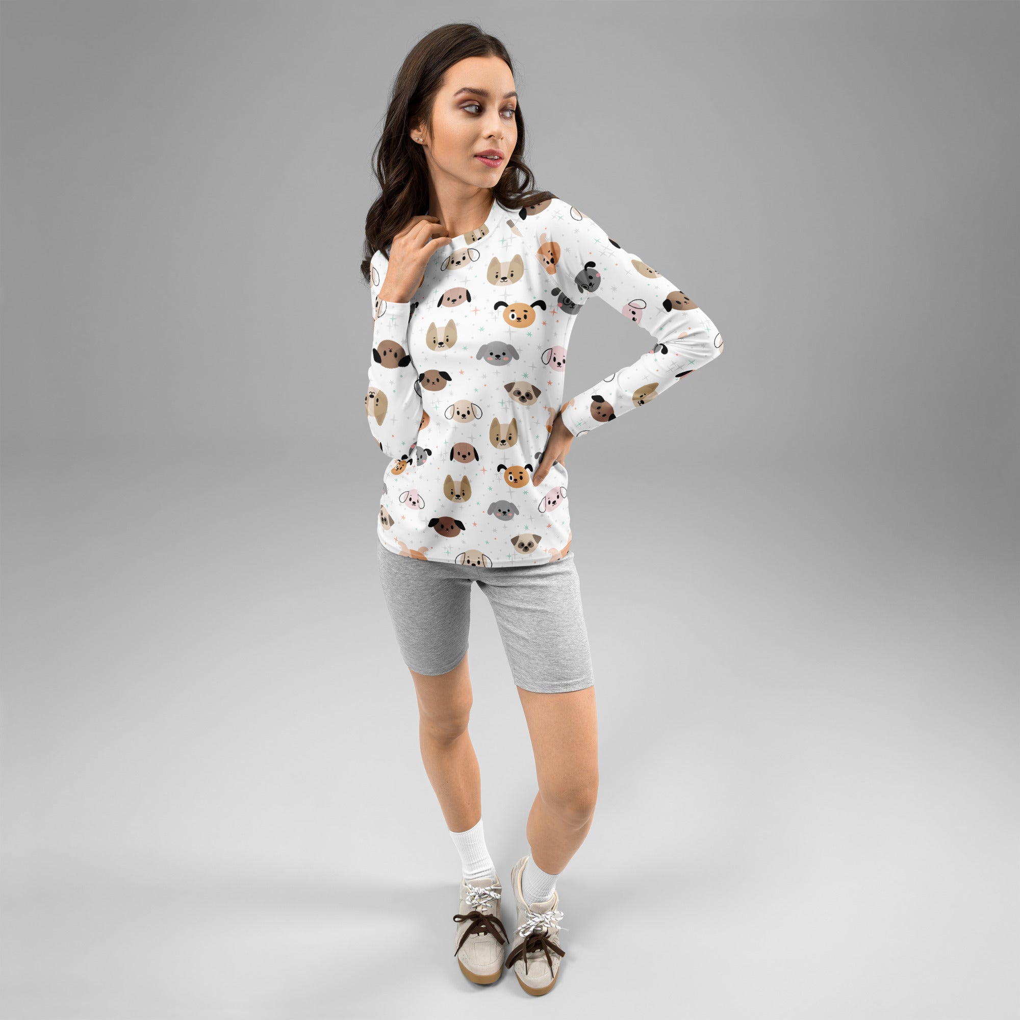 Women's Dog Face Long Sleeve Rash Guard Swim Shirt – Buttery Soft, Sun Safe UPF 50+ Protection, Quick Dry & 4-Way Stretch Comfort