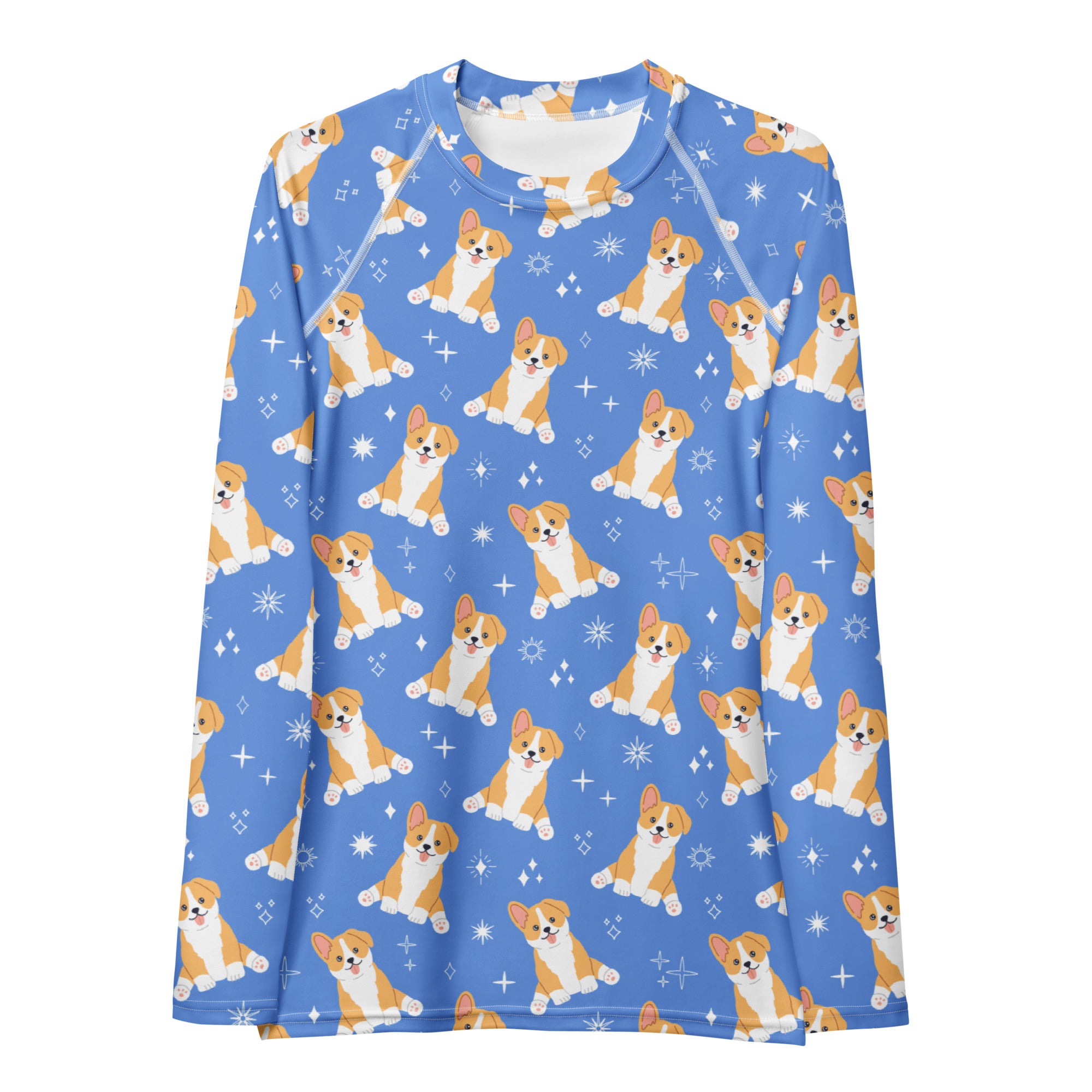 Women's Blue Corgi Dog Long Sleeve Rash Guard Swim Shirt – Buttery Soft, Sun Safe UPF 50+ Protection, Quick Dry & 4-Way Stretch Comfort