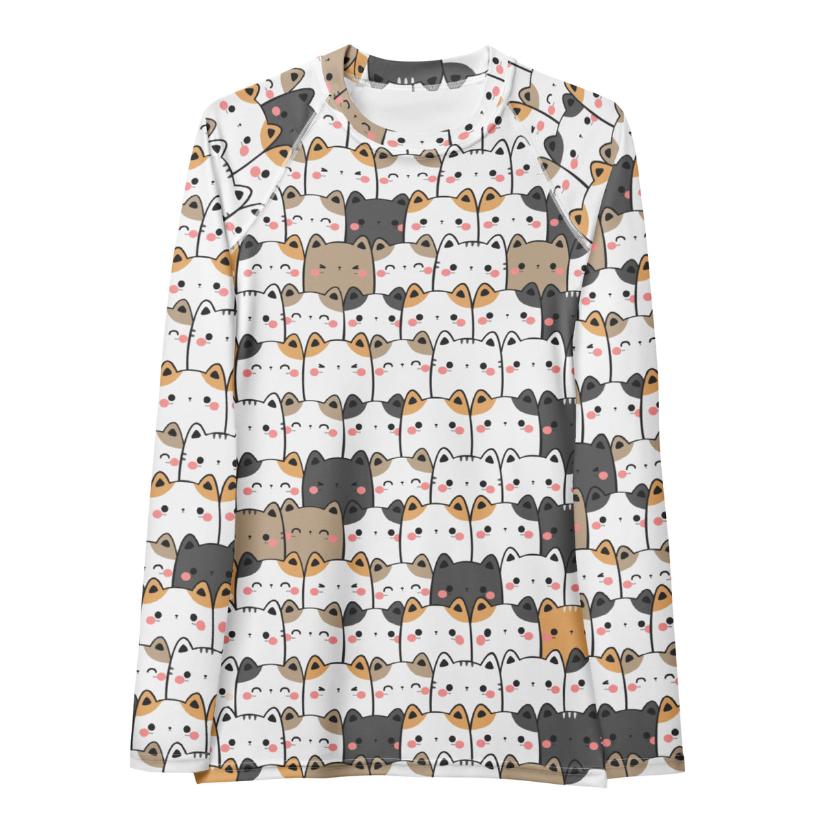 Women's Kawaii Cat Face Long Sleeve Rash Guard Swim Shirt – Buttery Soft, Sun Safe UPF 50+ Protection, Quick Dry & 4-Way Stretch Comfort