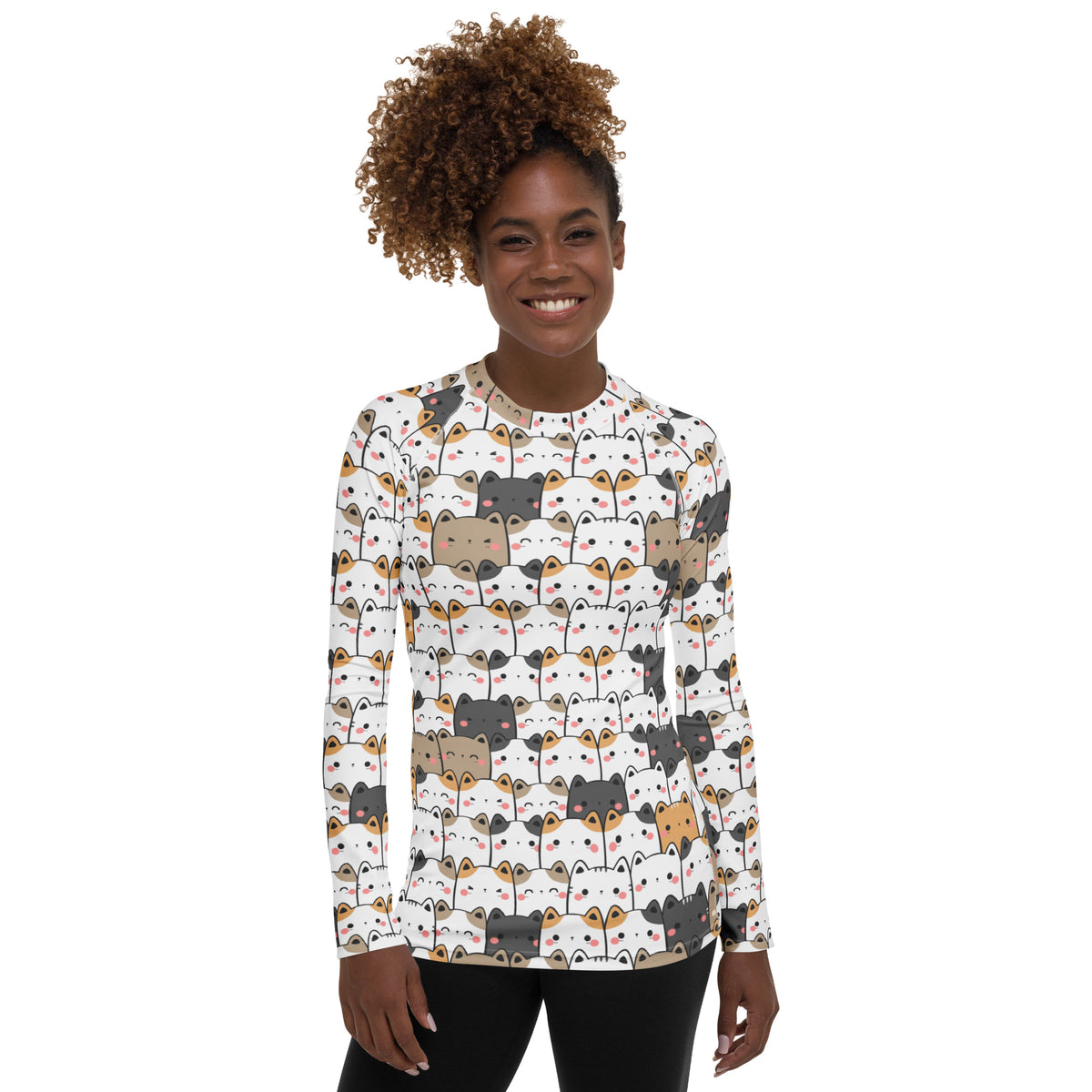 Women's Kawaii Cat Face Long Sleeve Rash Guard Swim Shirt – Buttery Soft, Sun Safe UPF 50+ Protection, Quick Dry & 4-Way Stretch Comfort