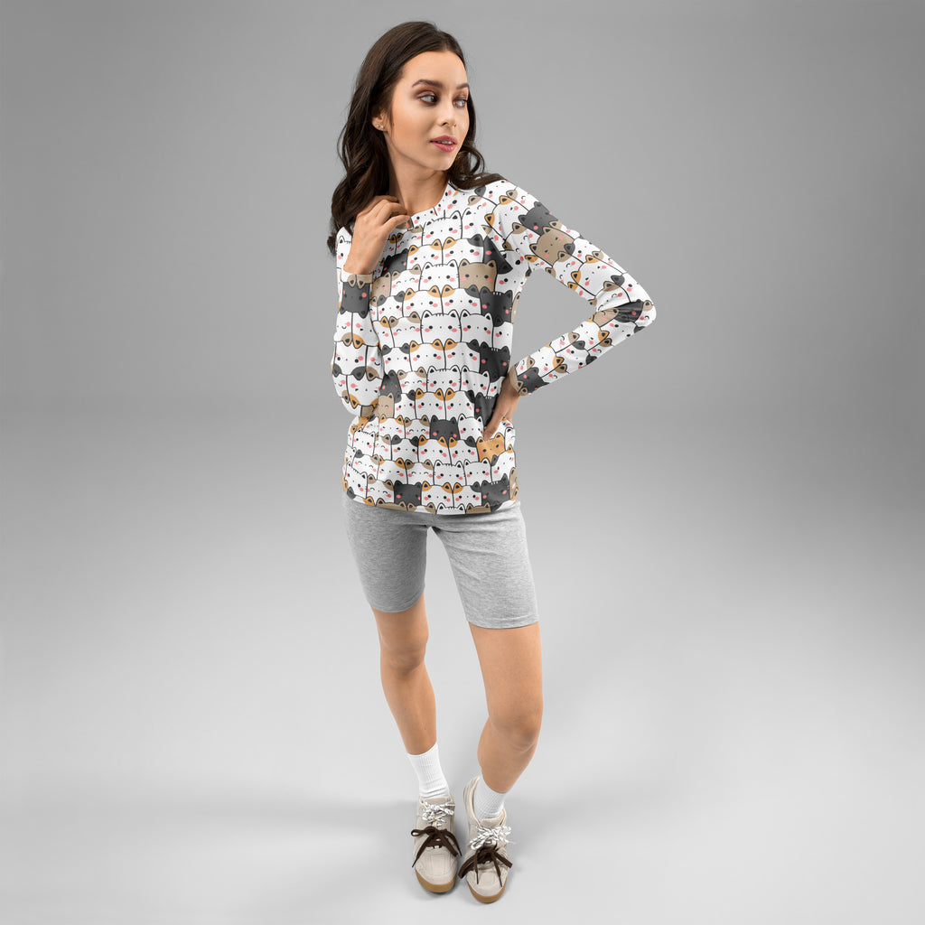 Women's Kawaii Cat Face Long Sleeve Rash Guard Swim Shirt – Buttery Soft, Sun Safe UPF 50+ Protection, Quick Dry & 4-Way Stretch Comfort
