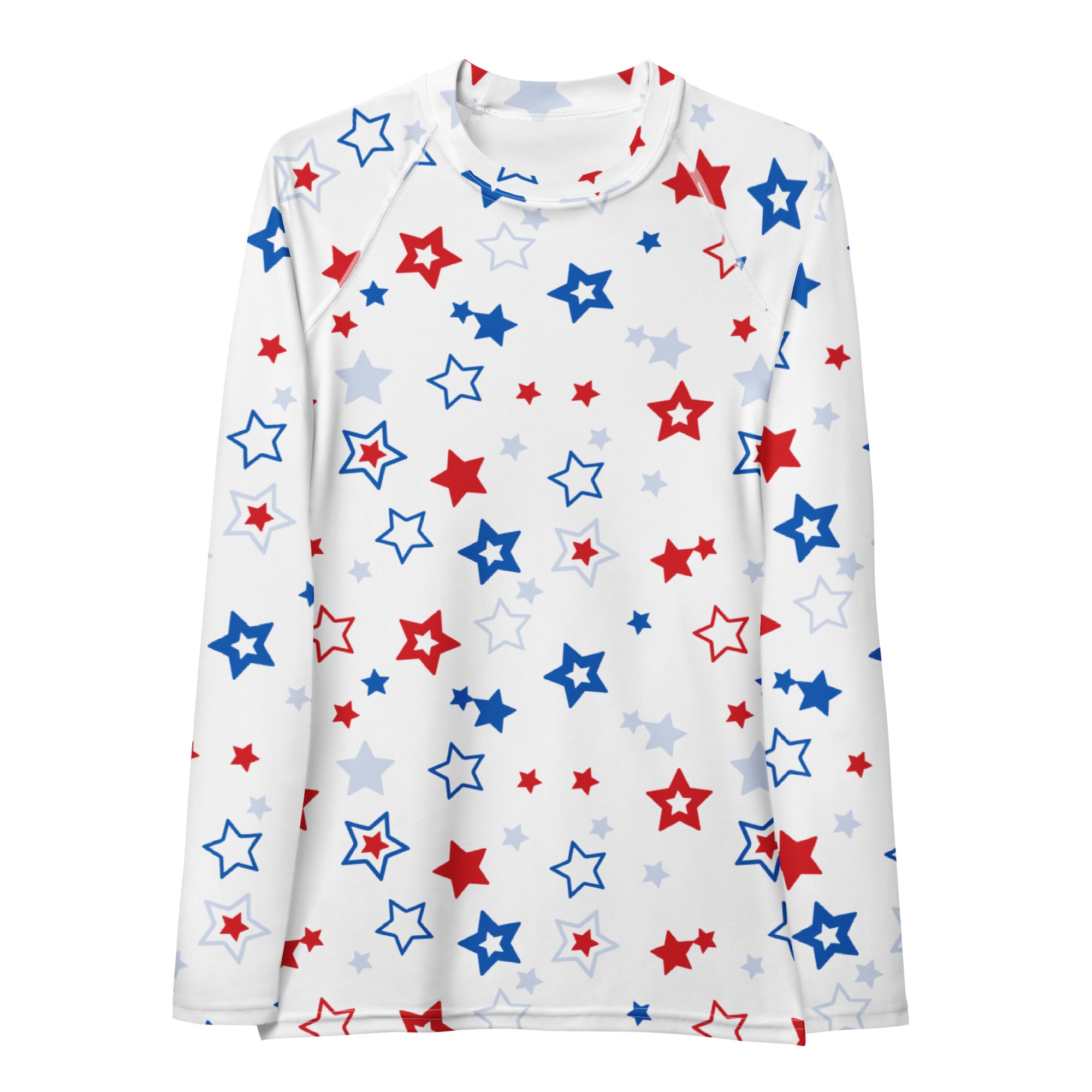 Women's Red White and Blue Stars Long Sleeve Rash Guard Swim Shirt – Buttery Soft, Sun Safe UPF 50+ Protection, Quick Dry & 4-Way Stretch Comfort