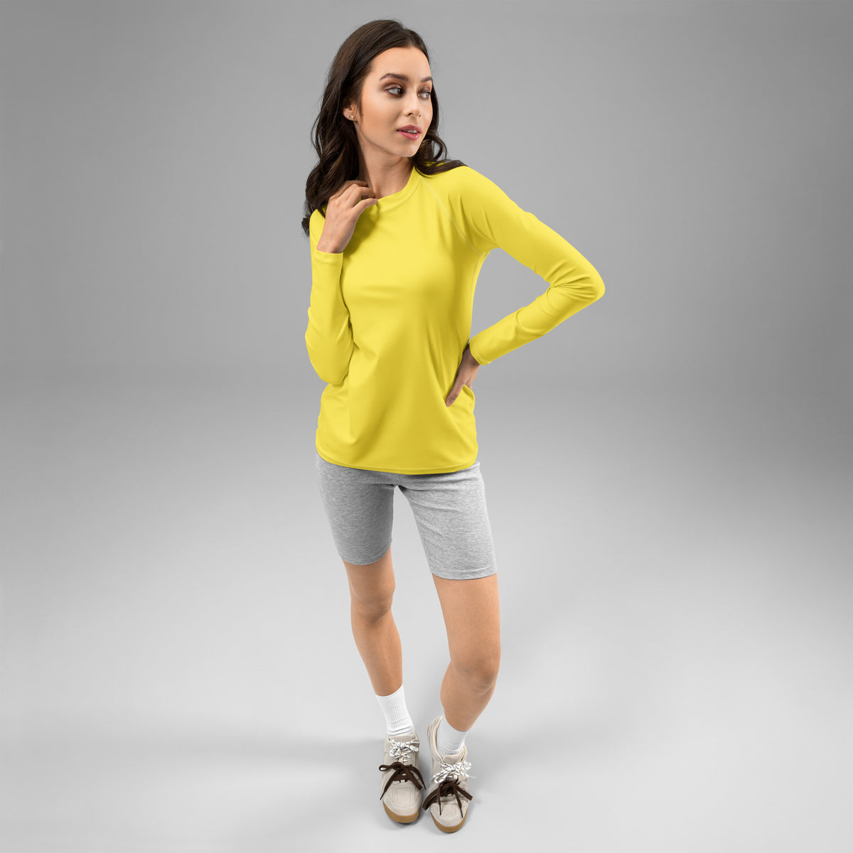 Women's Bright Yellow Long Sleeve Rash Guard Swim Shirt – Buttery Soft, Sun Safe UPF 50+ Protection, Quick Dry & 4-Way Stretch Comfort