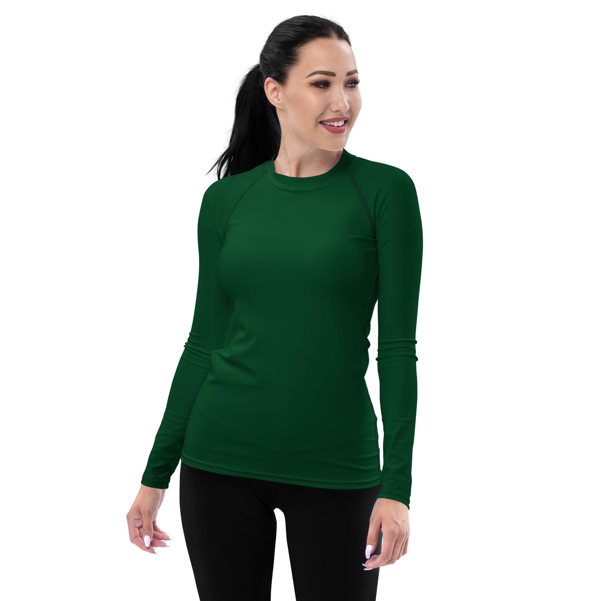 Women's Dark Forest Green Long Sleeve Rash Guard Swim Shirt – Buttery Soft, Sun Safe UPF 50+ Protection, Quick Dry & 4-Way Stretch Comfort