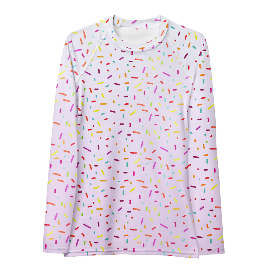 Women's Colorful Ice Cream Sprinkles Long Sleeve Rash Guard Swim Shirt – Buttery Soft, Sun Safe UPF 50+ Protection, Quick Dry & 4-Way Stretch Comfort