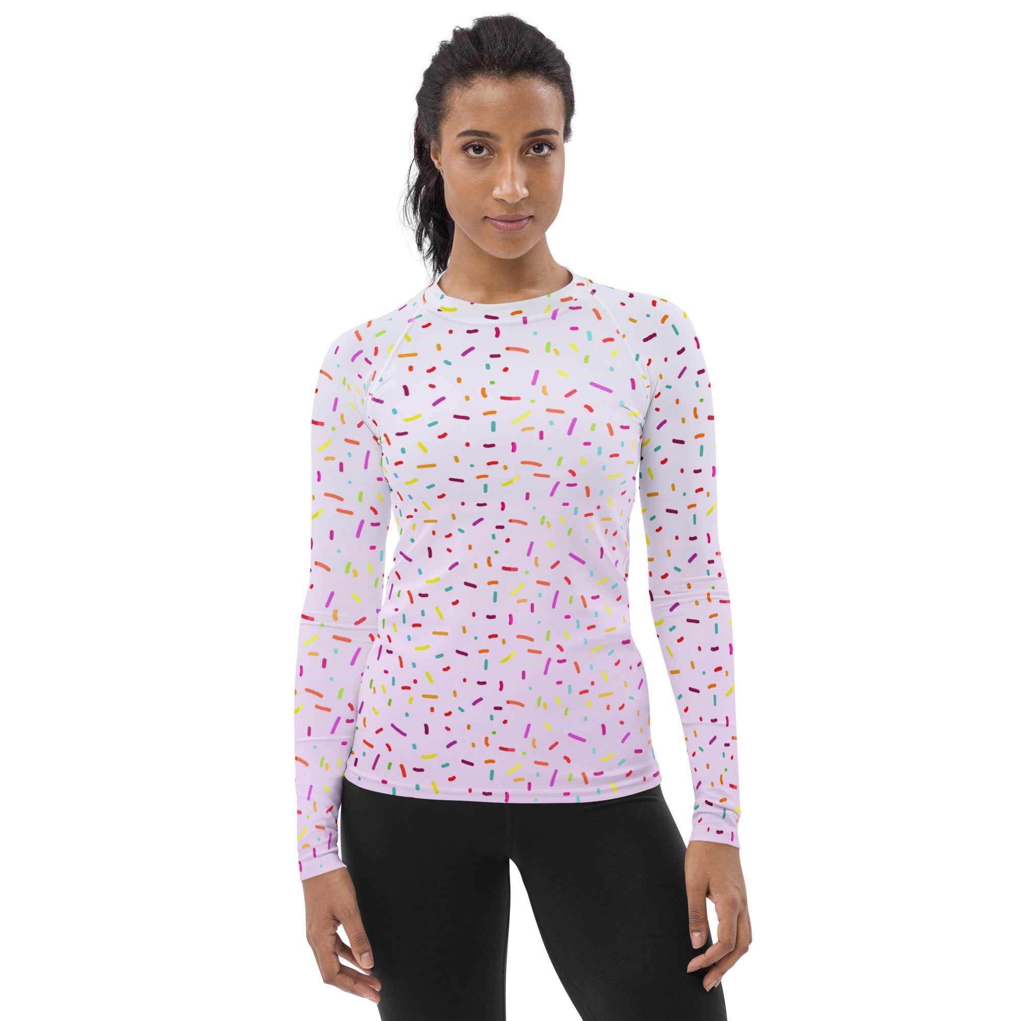 Women's Colorful Ice Cream Sprinkles Long Sleeve Rash Guard Swim Shirt – Buttery Soft, Sun Safe UPF 50+ Protection, Quick Dry & 4-Way Stretch Comfort